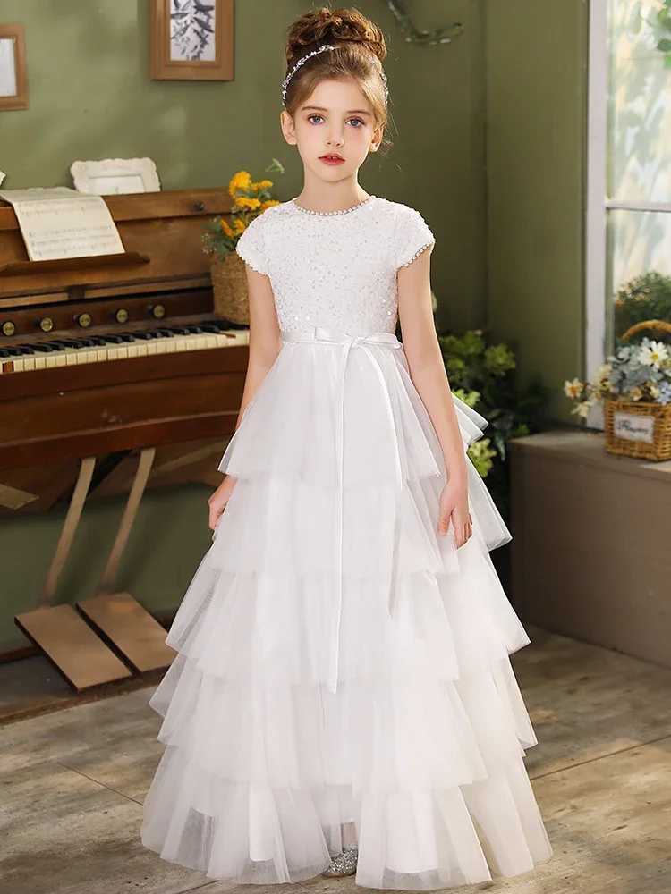 Elegant white flower girl dress sheer and fluffy communication dress online bridal dress girls birthday gift customized wedding dress W250326
