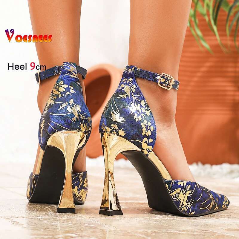 2025 Summer New Side Buckle Designer Fashion High Heels Satin Square Toe Party Women's Shoes
