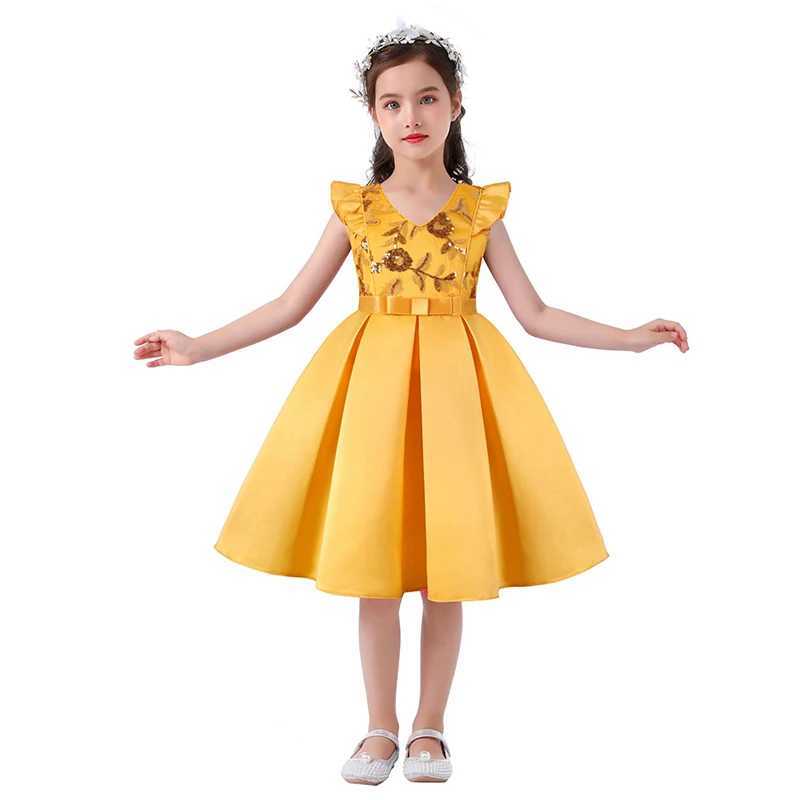 Floral sequin girls dress summer sleeveless fashion princess dress birthday gift 2-10 year old childrens clothing W250326