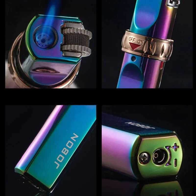 JOBON Metal Butane Gas Lighter Outdoor Windproof Turbo High Pressure Jet Vintage Grinding Wheel Ignition Cigar Lighter ToolC250326