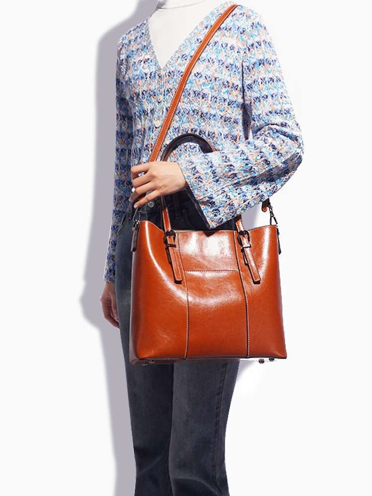 Zency High Quality Women's Genuine Leather Tote Lady Designer Cowhide Shoulder Large Capacity OL Handbag Shopper Bag