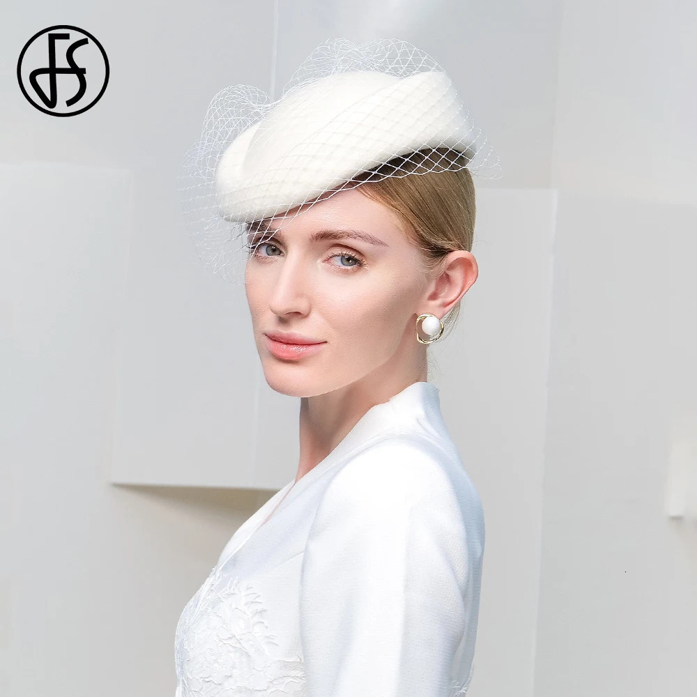 FS Aries Hairy Felt Beret British Womens Wedding Hat Church Fedoras Hat with Veil Black Womens Charm Hat 250322