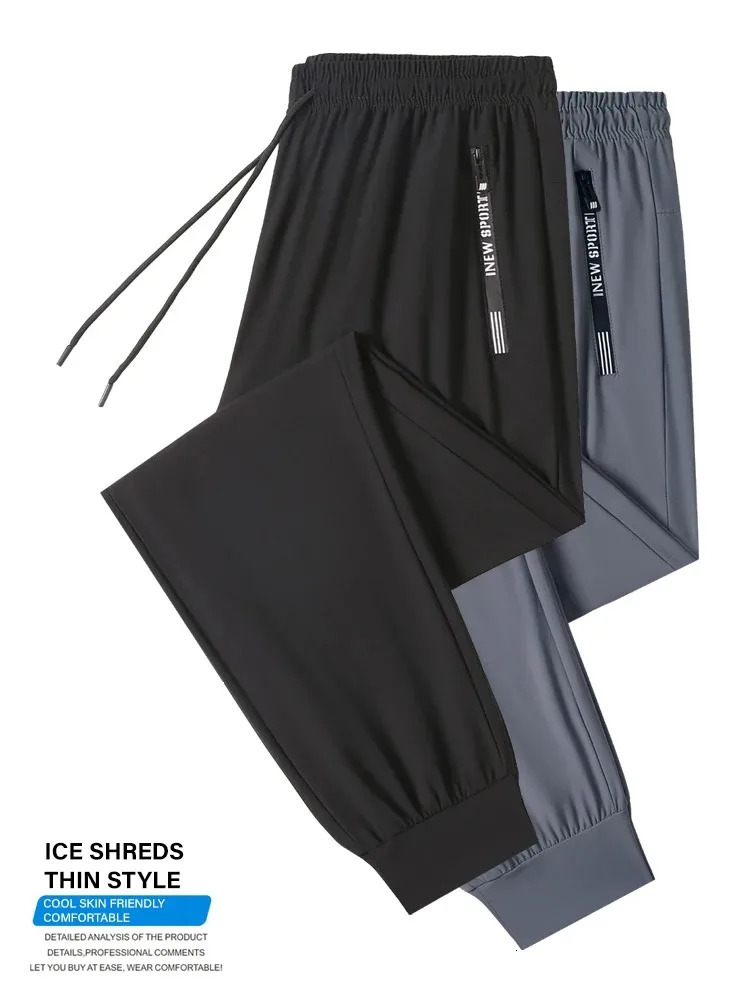 Ice silk mens summer ultrathin sports pants quick drying straight leg wide casual 250326
