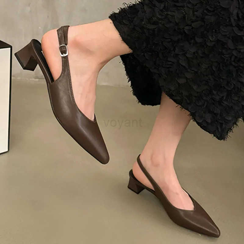 New Spring Slingback Sandals Wen High H Pumps Shoes Elegant Mes Pointed Toe Off Pumps Par Narrow Band Zapatos Mujer Z250326