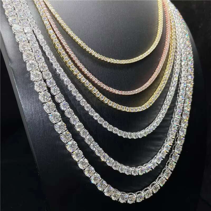 FineJewelry Necklaces 925 Sterling Silver Moissanite Tennis Chain 3 4 5mm Stone Custom with 14K Gold Plated for Men Women
