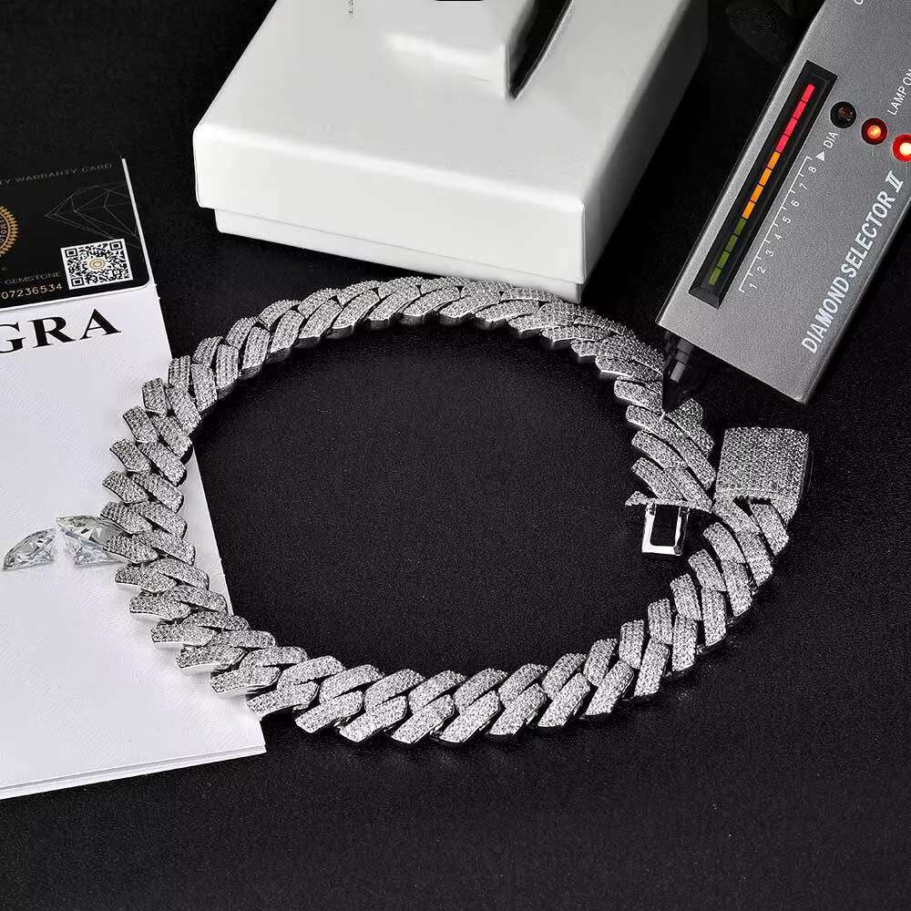 Iced Out Vvs Moissanite Hip Hop Cuban Link Chain 20mm Pass Diamond Tester Plated Iced Out Moissanite Diamond Cuban Chain