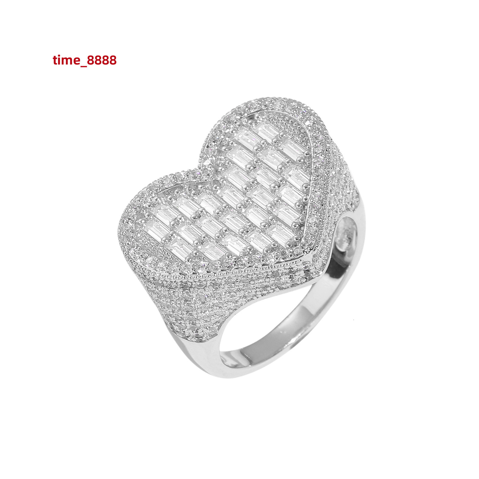 Meisa New European American Street Trendsetters Vertical T-Square Love Ring Personalized Hip-Hop Copper Zircon Moissanite Ring