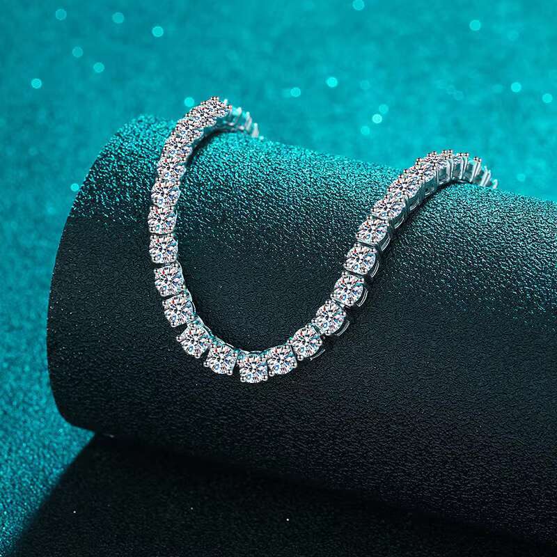 Iced Out Shiny S925 Sterling Silver Hip Hop VVS Tennis Moissanite Link Chain Fine Jewelry Necklace for Women Men