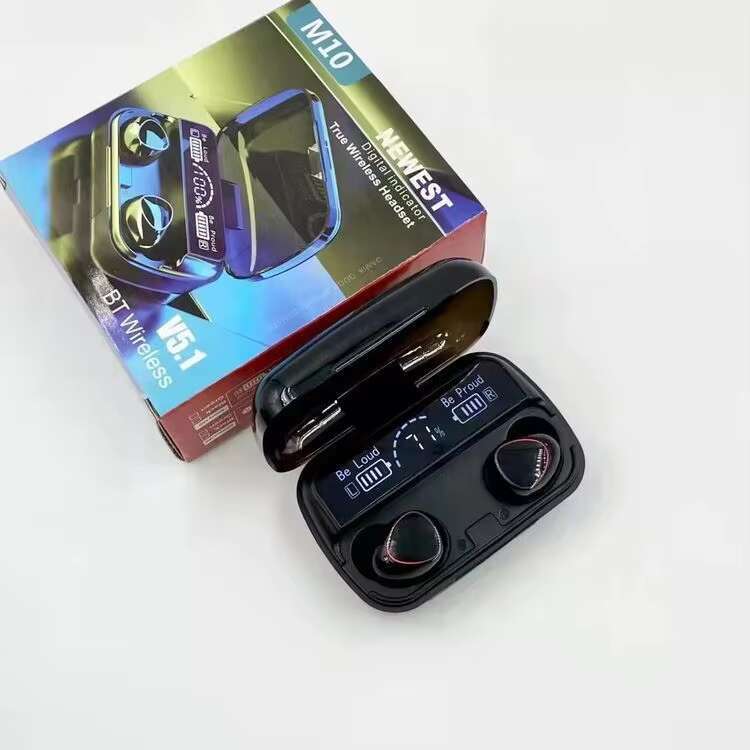 High quality portable M10 TWS mini earbuds in ear wireless with digital display charging case, sports earphones, travel earphones