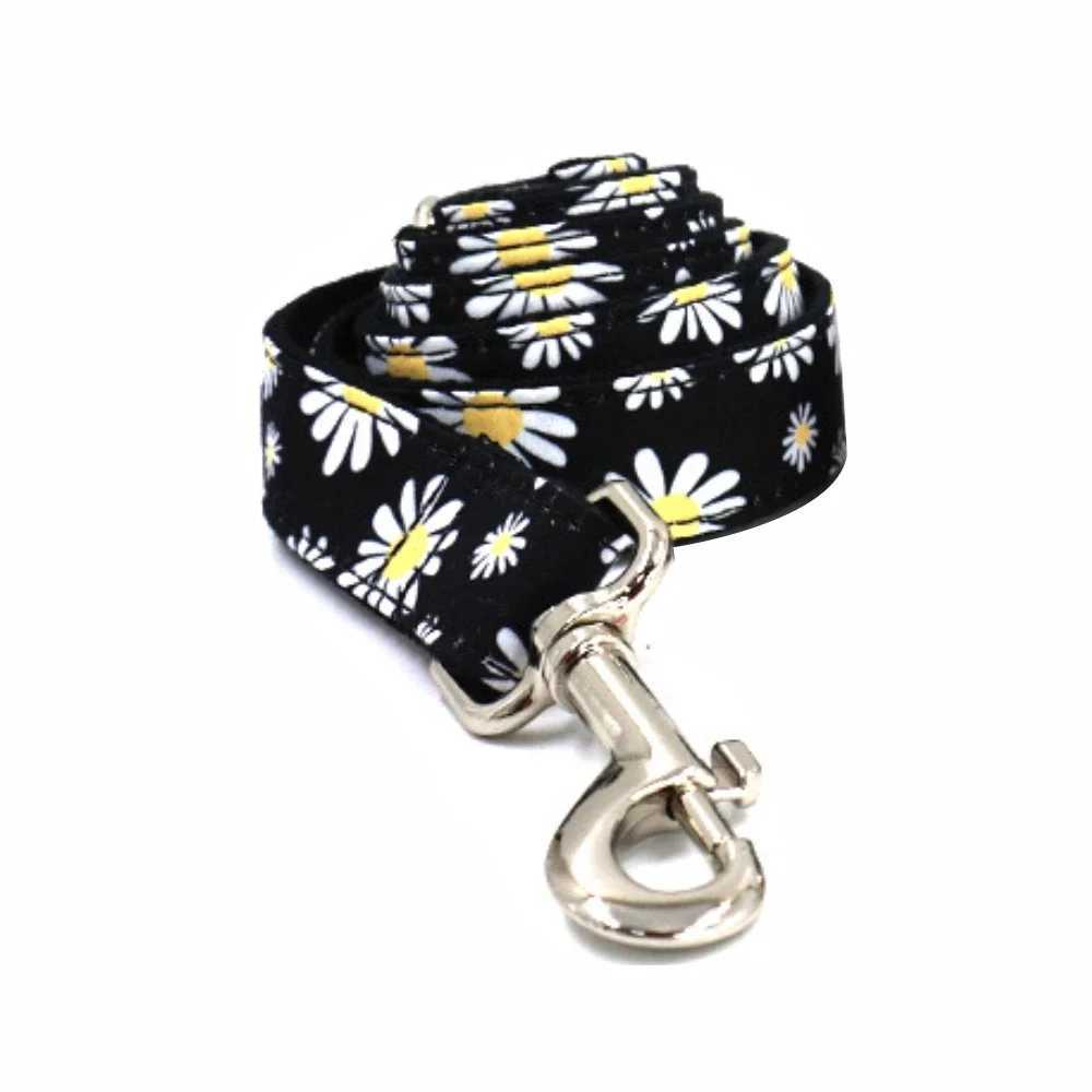 Personalized pet collar customized puppy name tag adjustable buckle strong black chrysanthemum basic collar lead strap X250326