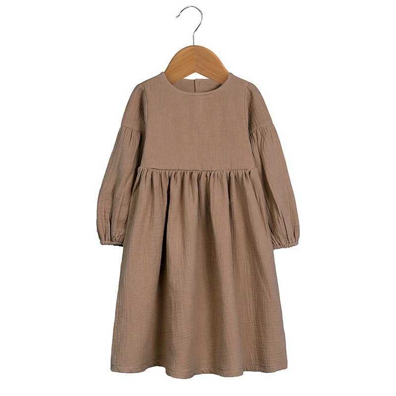 Spring new childrens baby girl long sleeved solid color dress Autumn childrens baby girl princess childrens clothing W250326