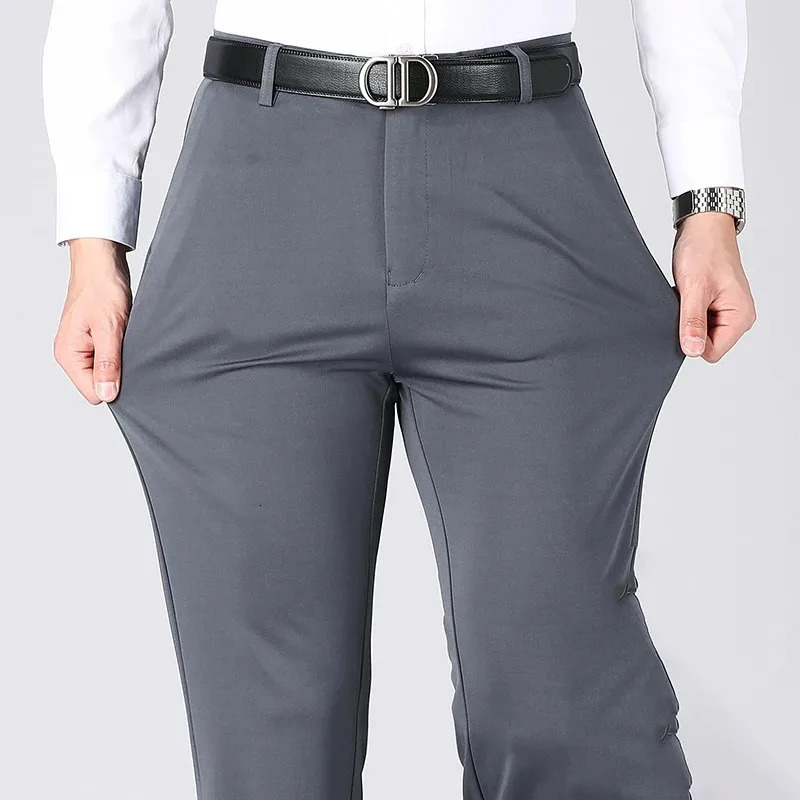 TRAF SpringSummer Thick Mens Casual Pants Four way Stretch Loose Straight 250326