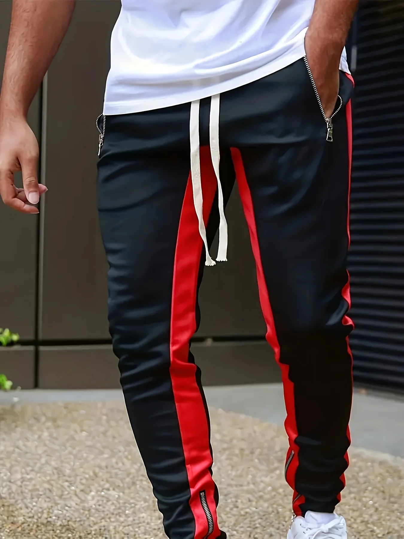 Mens sportswear jogging pants mens casual fashionable colored zipper pockets drawstring sports leggings 250326