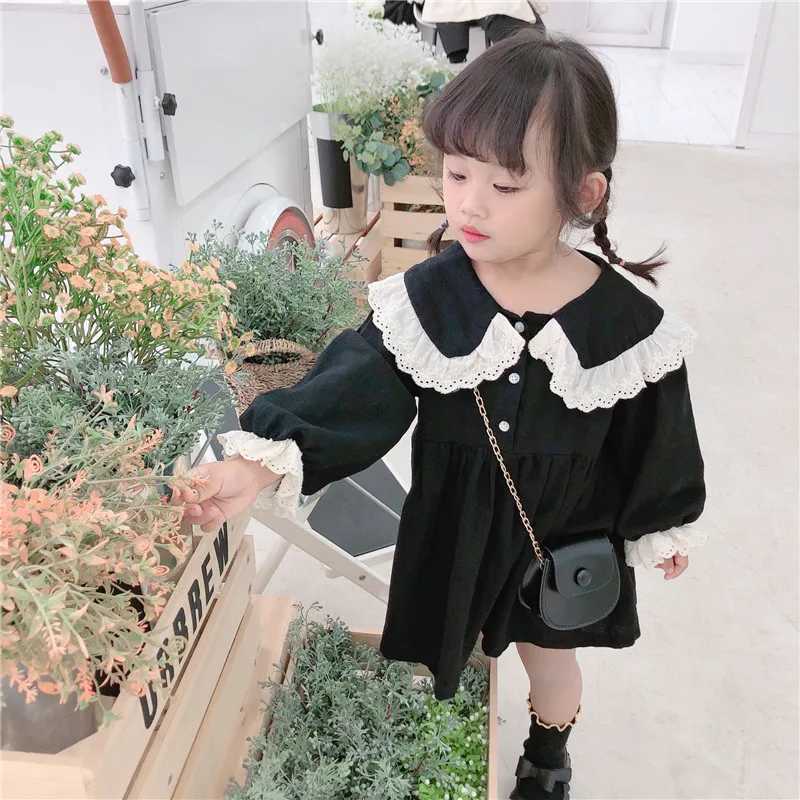 Cute baby girl lace lapel princess dress in spring and autumn pure cotton soft casual dress suitable for children and students clothing W250326