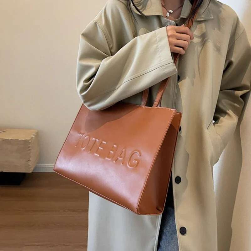 Large Capacity Fashionable Tote With Letter Print Fashion Solid Color Simple Crossbody Women Casual Handbag Shoulder Bag