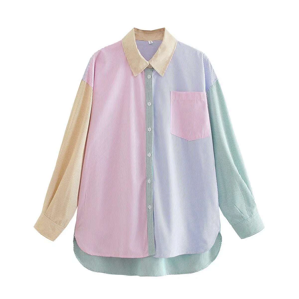 Women's Fashion Hit Color Striped Print Ladies Buttoned Casual Top Shorts Shirt Two-Piece Summer