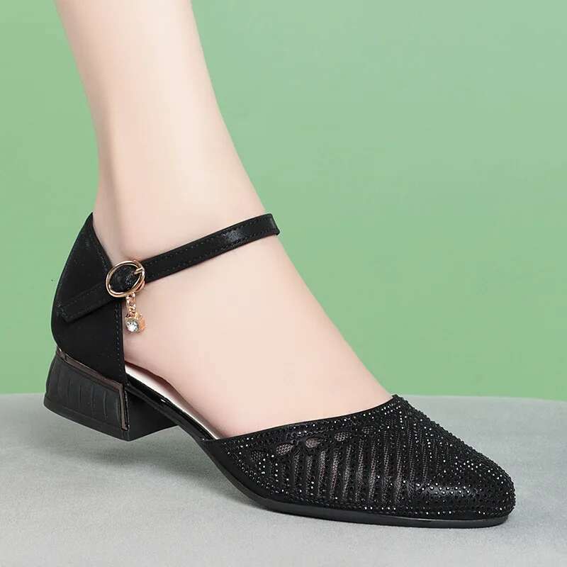 2025 Summer New Women's Designer Fashion Pointed Shoes Hollow Shoes Transparent Buckle Gauze Multi functional