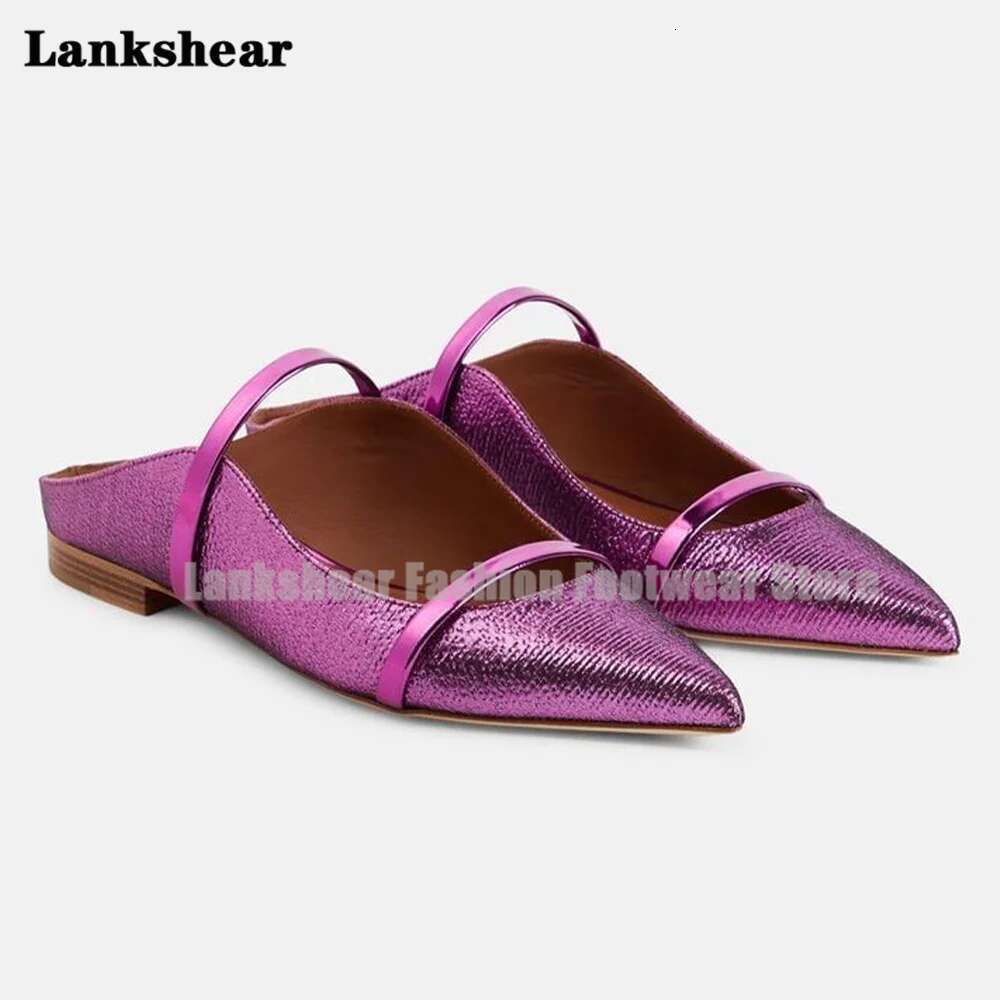 Double Straps Slippers Women Pointed Toe Flats Mules Shallow Narrow Bands Ladies Beach Shoes Tendencia atos Mujer
