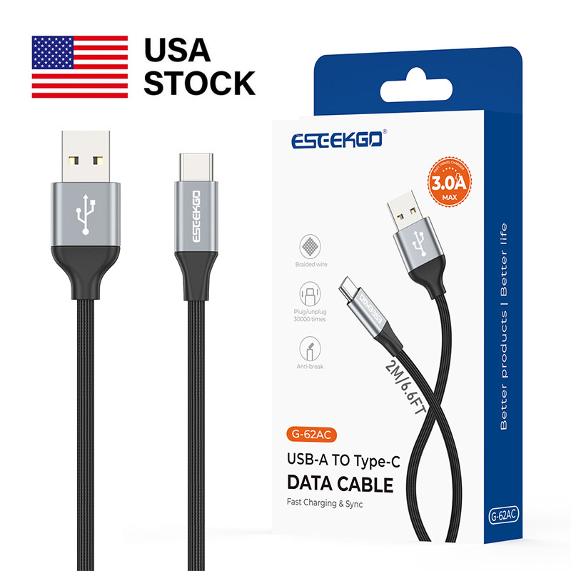 USA STOCK ESEEKGO G-62AC USB-A to Type-C Data Cable 6.6FT With Retail Package ship in 2 days