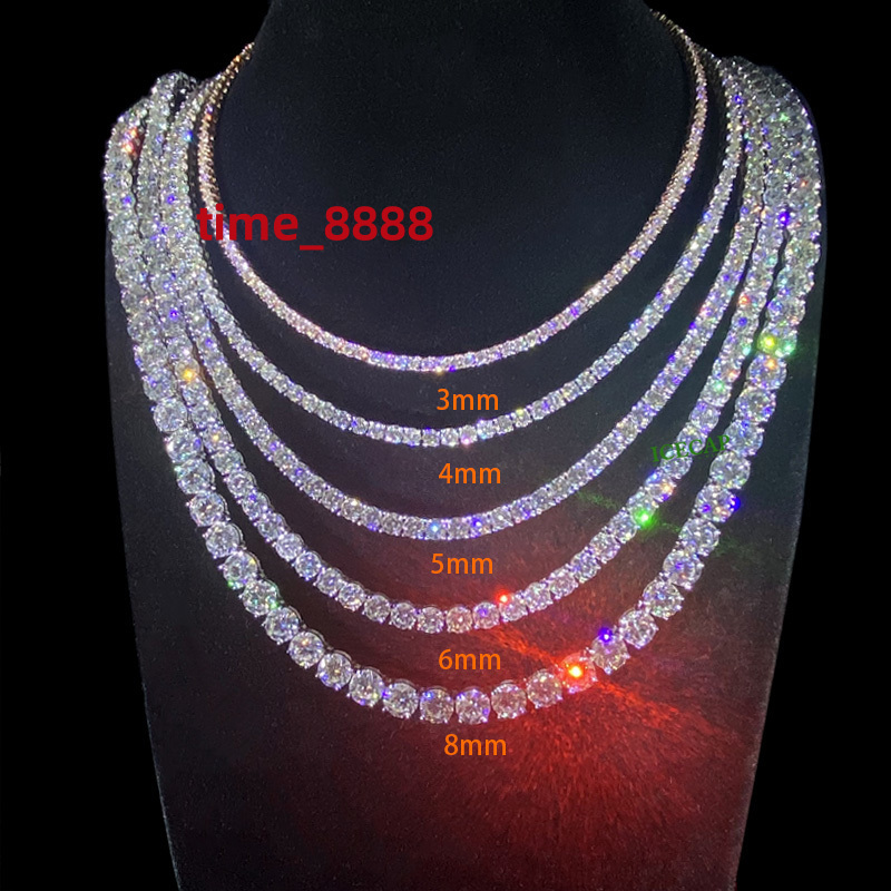 3mm 4mm 5mm Iced Out Vvs Moissanite Tennis Chain Necklace 925 Sterling Silver Hip Hop Moissanite Jewelry