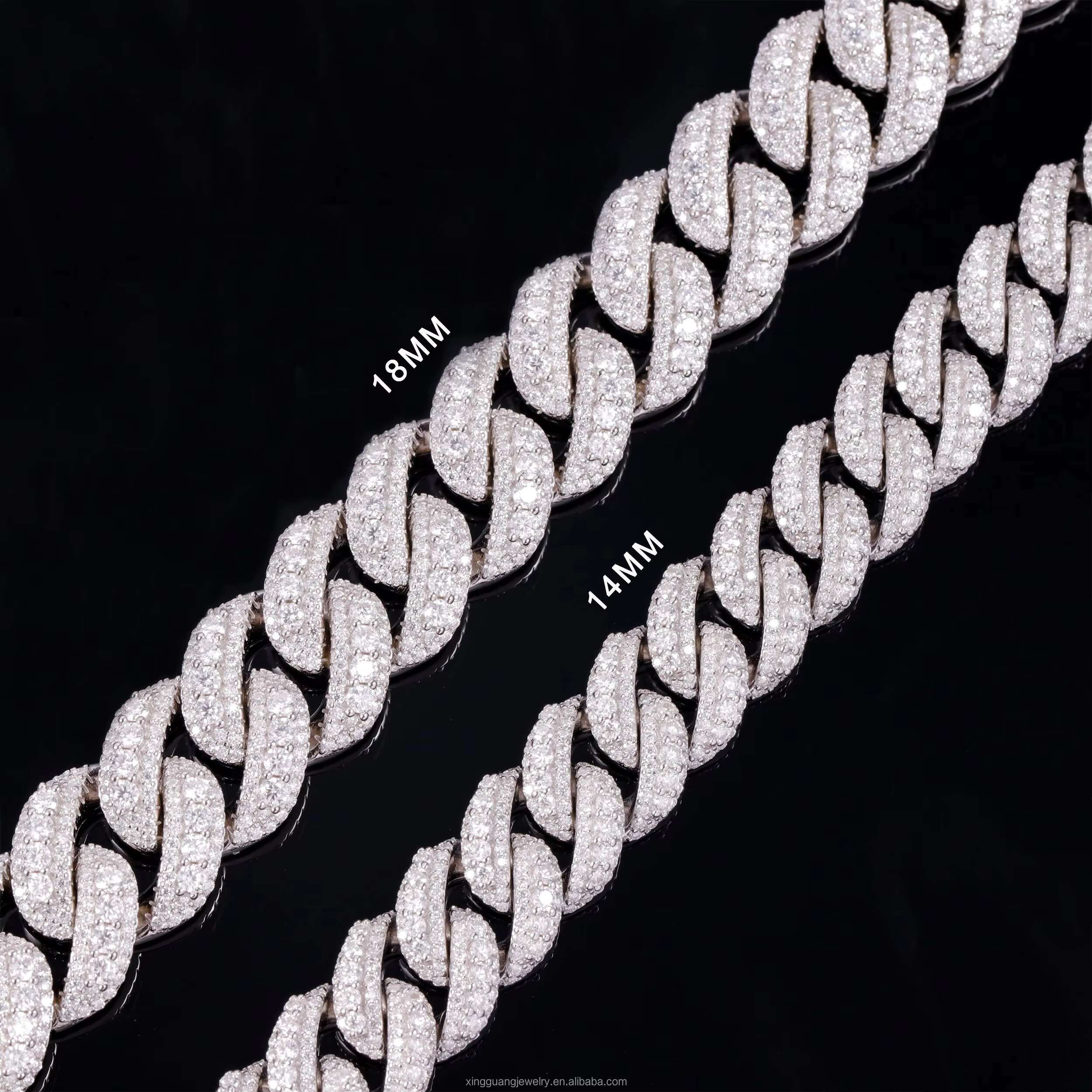 Popular Moissanite Cuban Chain 14mm 18mm 925 Sterling Silver VVS Moissanite Diamond Iced Out Cuban Link Chain Hip Hop Necklace