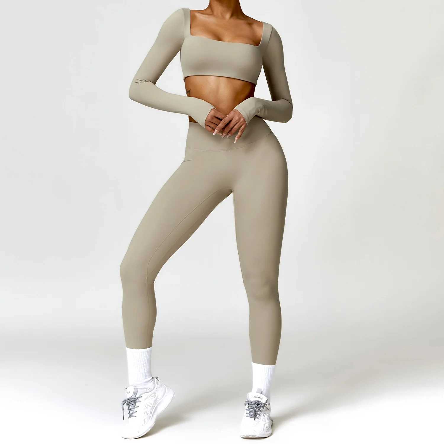 Womens sportswear yoga set 2PCS sportswear fitness bra crop long sleeved sportswear W250326