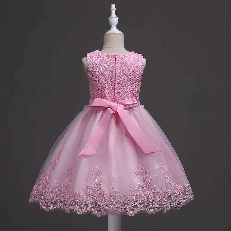 Girl lace flower dress pearl childrens wedding Par dress childrens Christmas ball dress formal baby frog costume girl carnival W250326