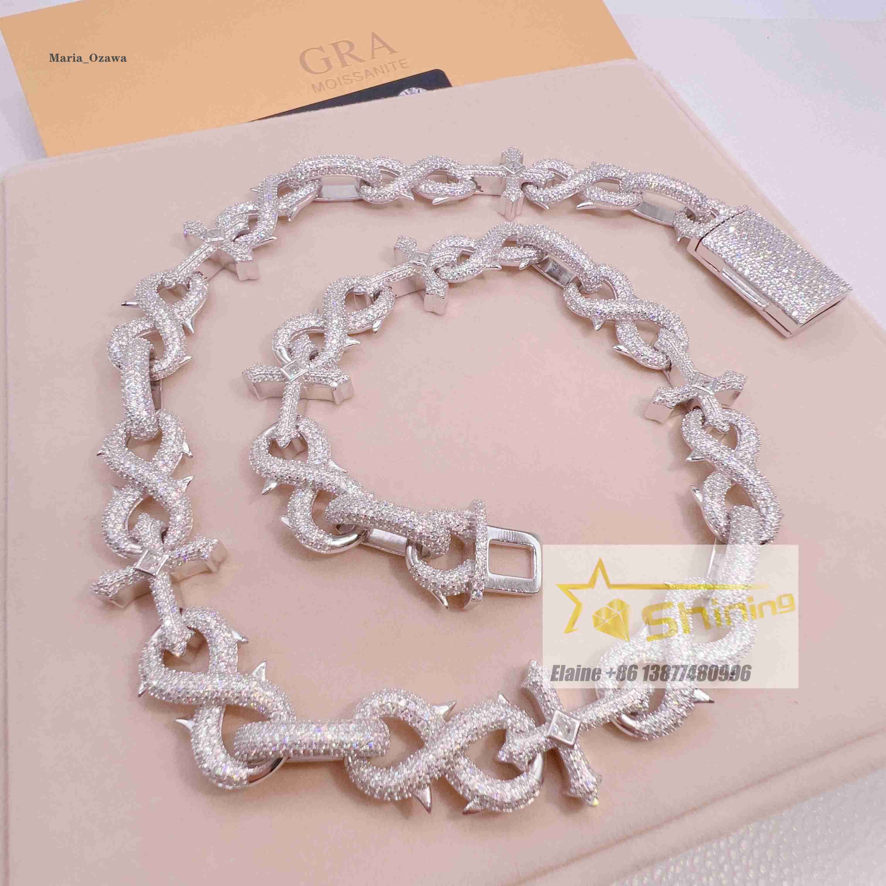 Luxury Design Iced Out Sterling Silver Pure for Men Vvs Moissanite Cuban Link Chain