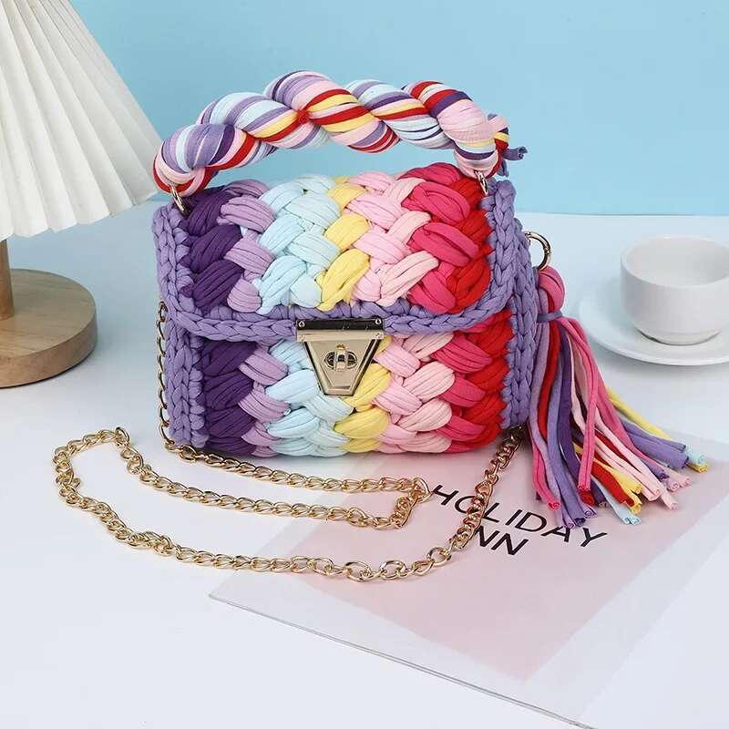 Finished Hand-Woven Cloth Cross-Body Chain Bag2024hot Sale Women's Tote Aron Color Shoulder Bag Clutch