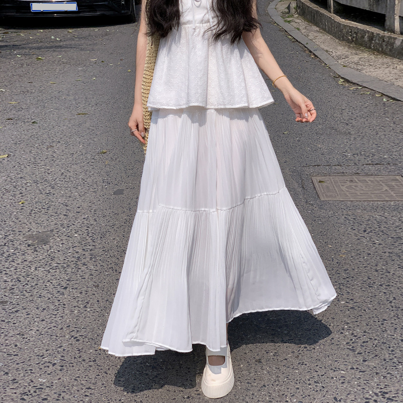 G3119 master quality spring and summer high waist slim umbrella skirt medium long gentle sweet style drape a-line long skirt