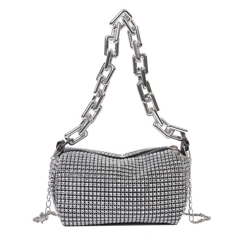 Allover Rhie Bucket Bag, Glitter Chain Prom Purse, Women's Mini Crossbody Bag (6.3*3.54) Inch