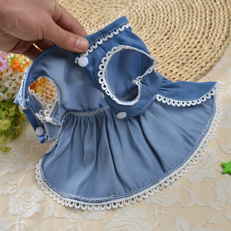 Dog Bowknot Dresses Puppy Clothes Summer Princess Pet Dresses Girl Female Doggie Soft Breathable Denim Tutu Skirt Apparel for Chihuahua Yorkies Pup Ca