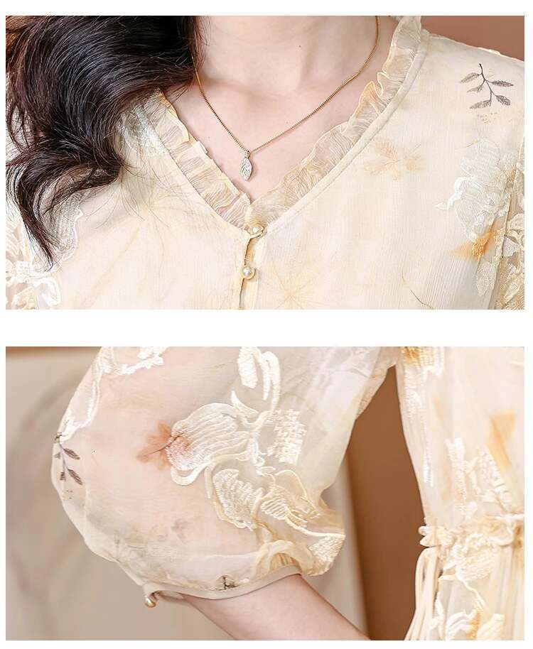 2024 Summer High end Mulberry V-neck Embroidered with Silk Charm Medium to Light A-e Long Dress