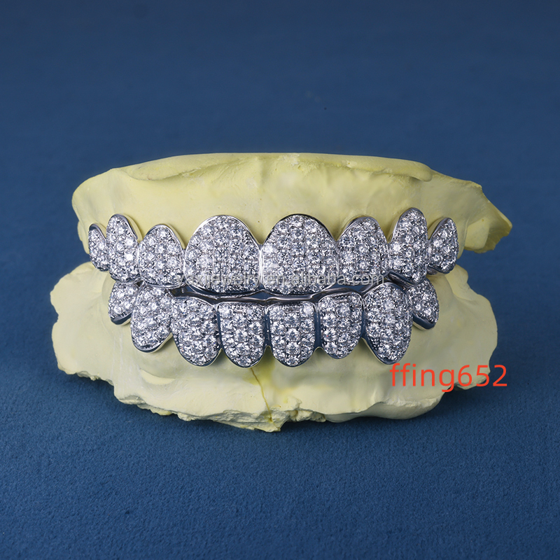YAXI Custom 6Top 6bottom 10K 14K 18K Gold Plated Silver 925 Full VVS Diamond Moissanite Grillz Iced Out Hip Hop Teeth Grillz