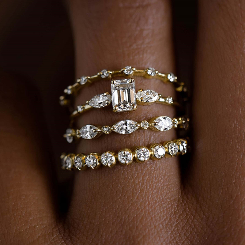 Size 5-12 Ins Top Sell Wedding Rings Sparkling Luxury Jewelry 18K Gold Fill Princess Cut White 5A Cubic Zircon CZ Diamond Party Women Bride Ring Set G