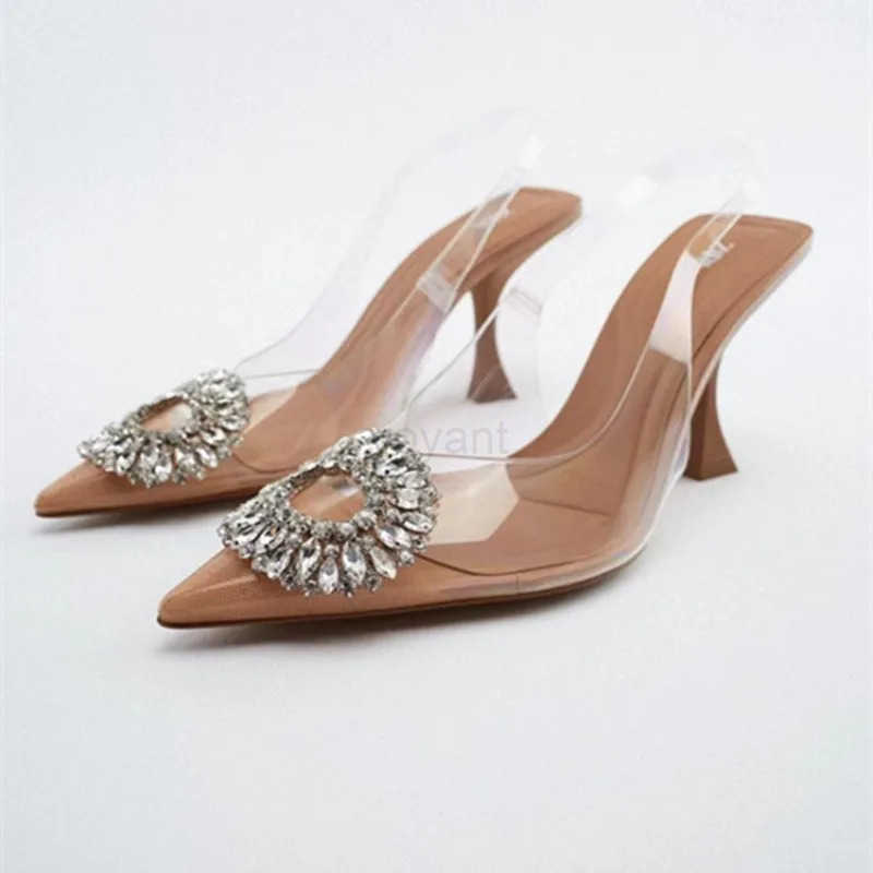 Wen Pumps Summer Fashion Rhinestone Transparent High H Sexy Mler Heeled Luxury Brand Fem Elegant Sandals Z250326