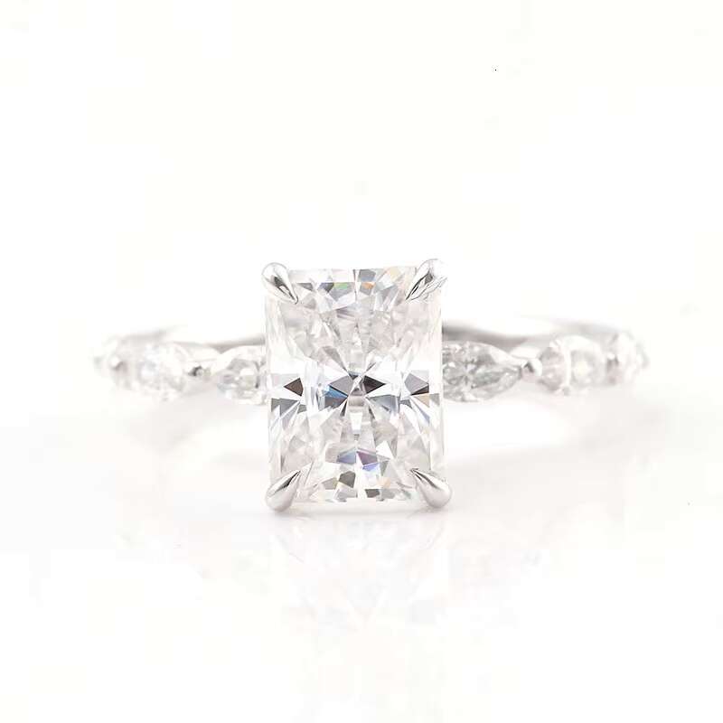 Simple Style Radiant Cut Moissanite Rings High Quality 10k White Gold Ring Fine Jewelry Hot Sale Loose Gemstone Ring