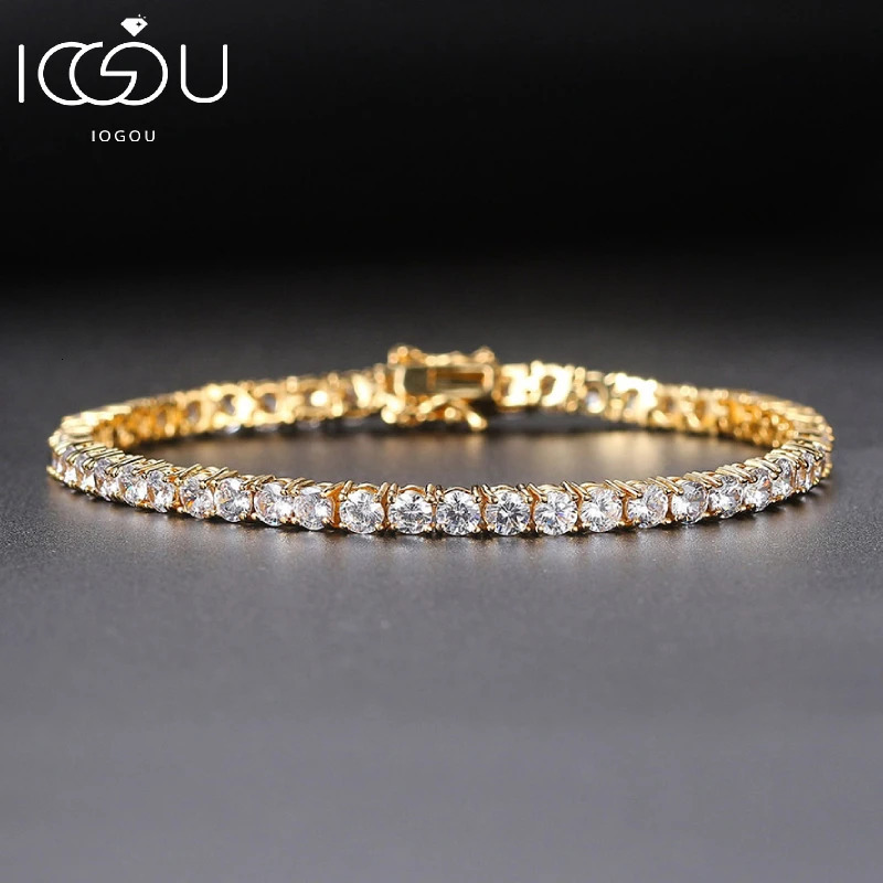 IOGOU m D Color Full Tennis Bracelets Solid 925 Sterling Silver for Men Women Bracelet Jewelry Gift 18K Gold Plated 250318