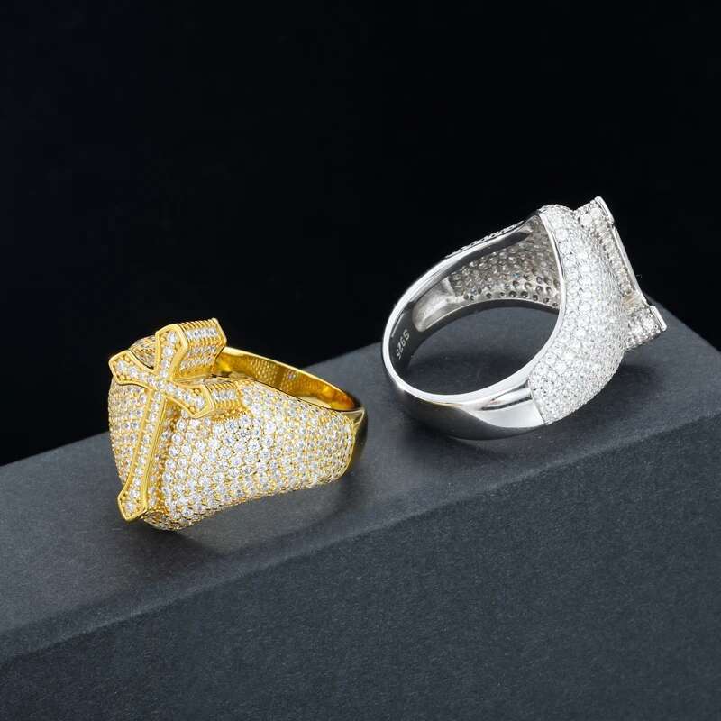 TUHE Unisex Men Cross Finger Ring Iced Out Moissanite Prong Setting Fashion Luxury For Men Hip Hop Jewelry Gift