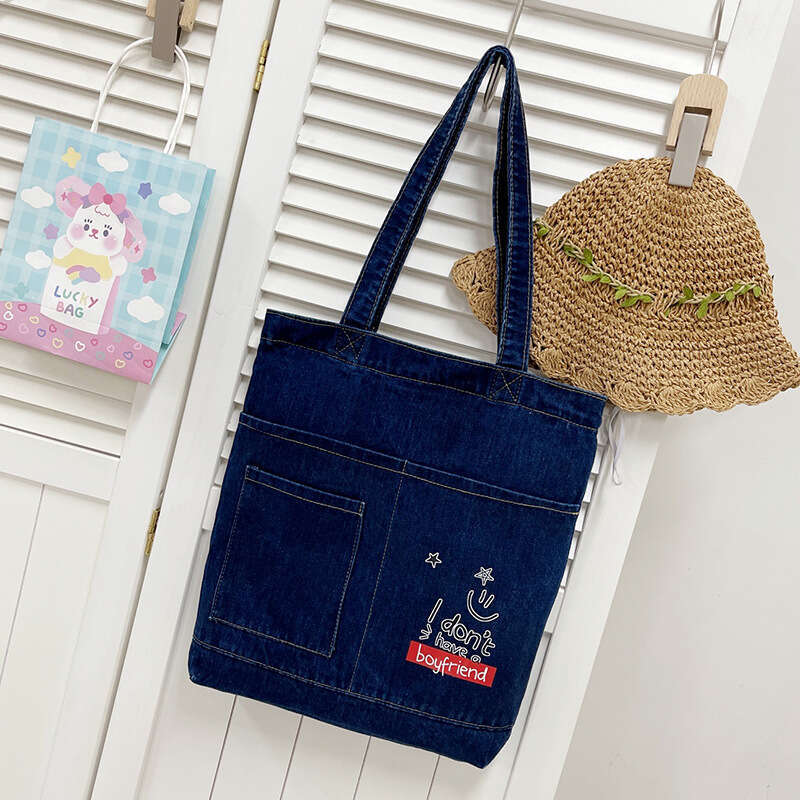Cowboy shoulder casual and minimalist Korean version women, tote for girls, canvas, student portable tutoring bag