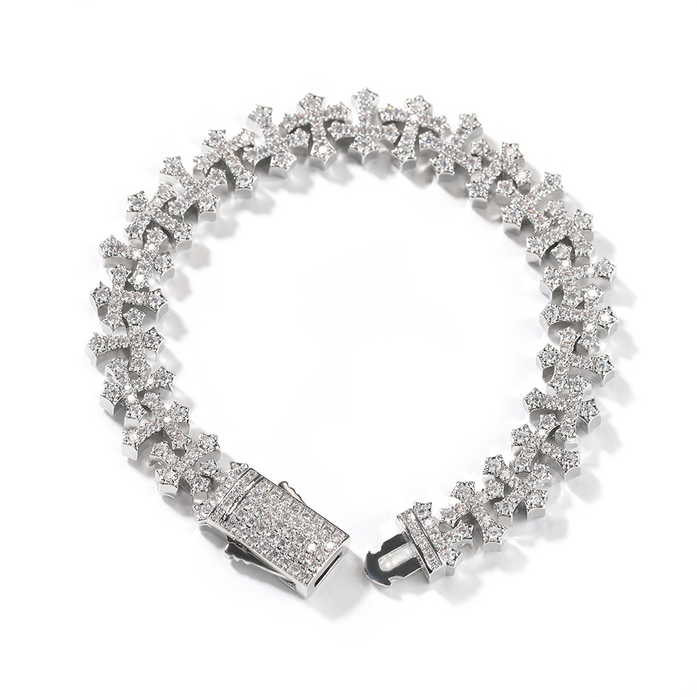 Hip Hop Cross Flowers Tennis Chain Bracelets 5A Zircon Real Gold plated Cool Men And Boys Jewelry