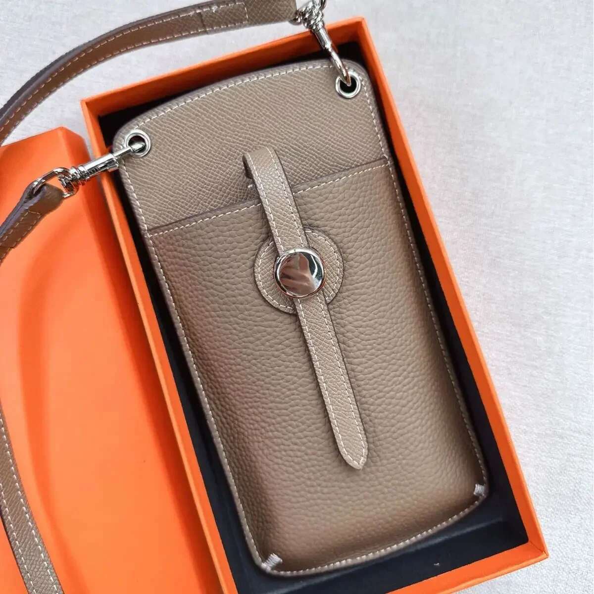 Genuine Leather Drawstring Phone Vertical Single Shoulder Crossbody Trendy Card Bag, Mini Purses And Handbags