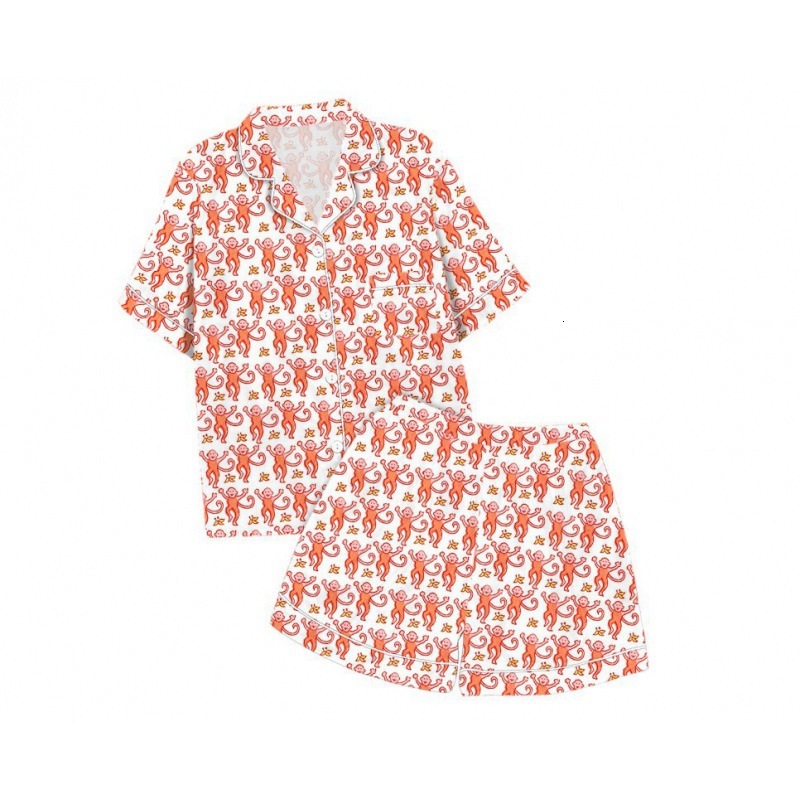 Summer Home Clothes Monkey Digital Printed Parent Child Short Sleeve Pajama Set