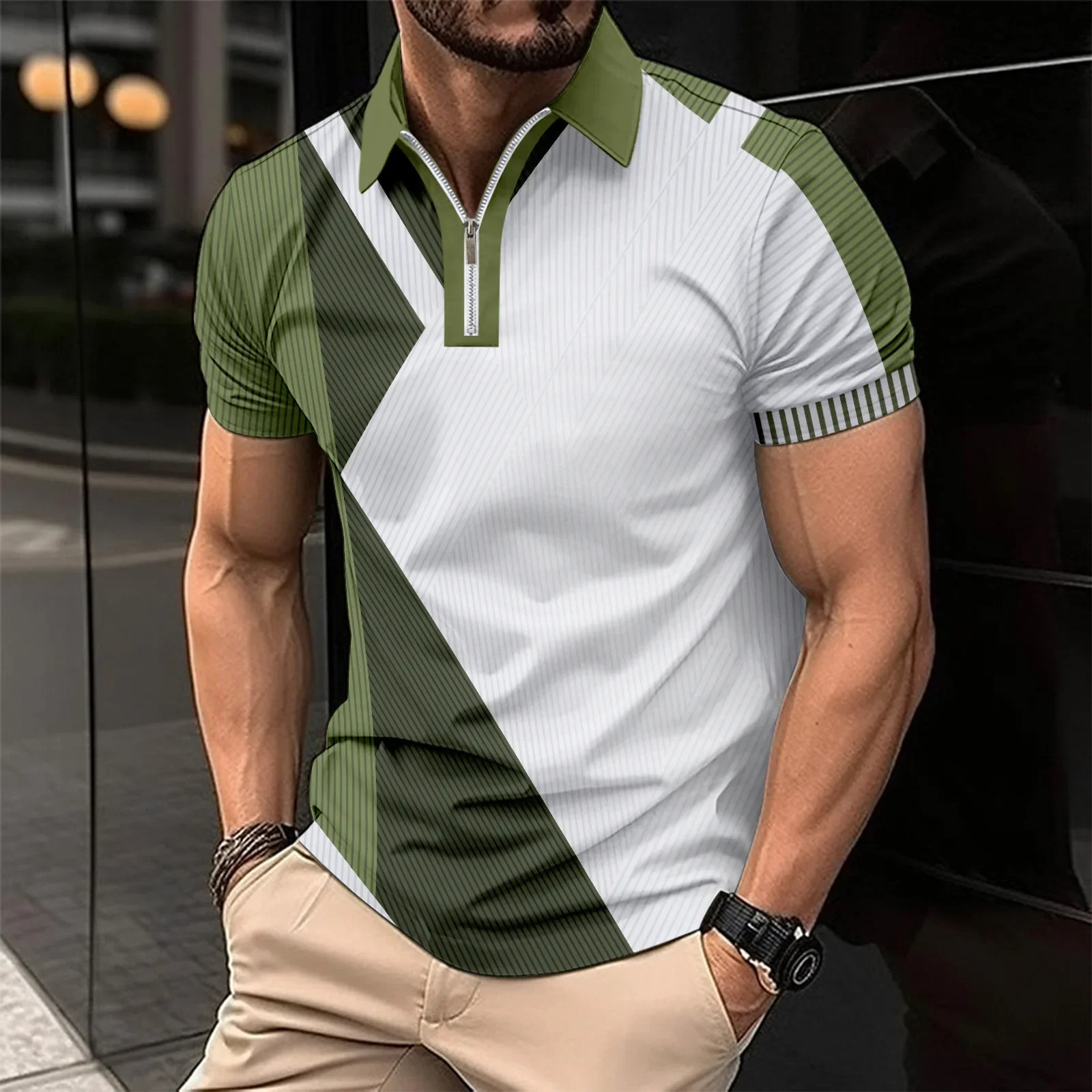 2025 -selling Mens 3D Printed Comfortable Everyday Golf Mens Zipper Short-sleeved Polo Shirt Men Shirt 250324