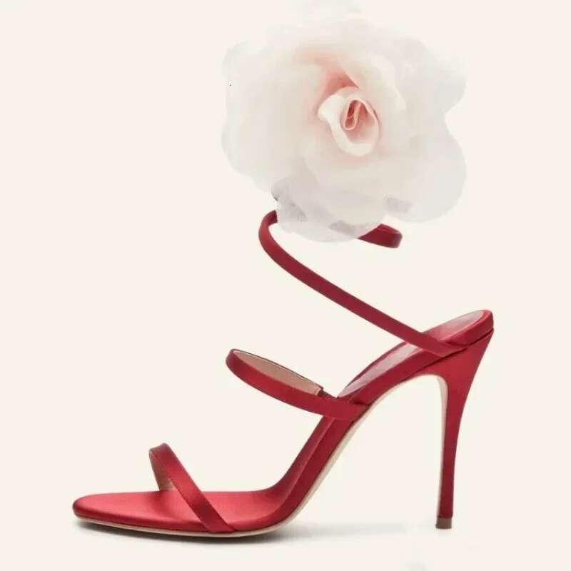 2025Summer New Satin wer Slim Fashionable Ribbon Wedding Bridesmaid High Heel Large Women's Sandals