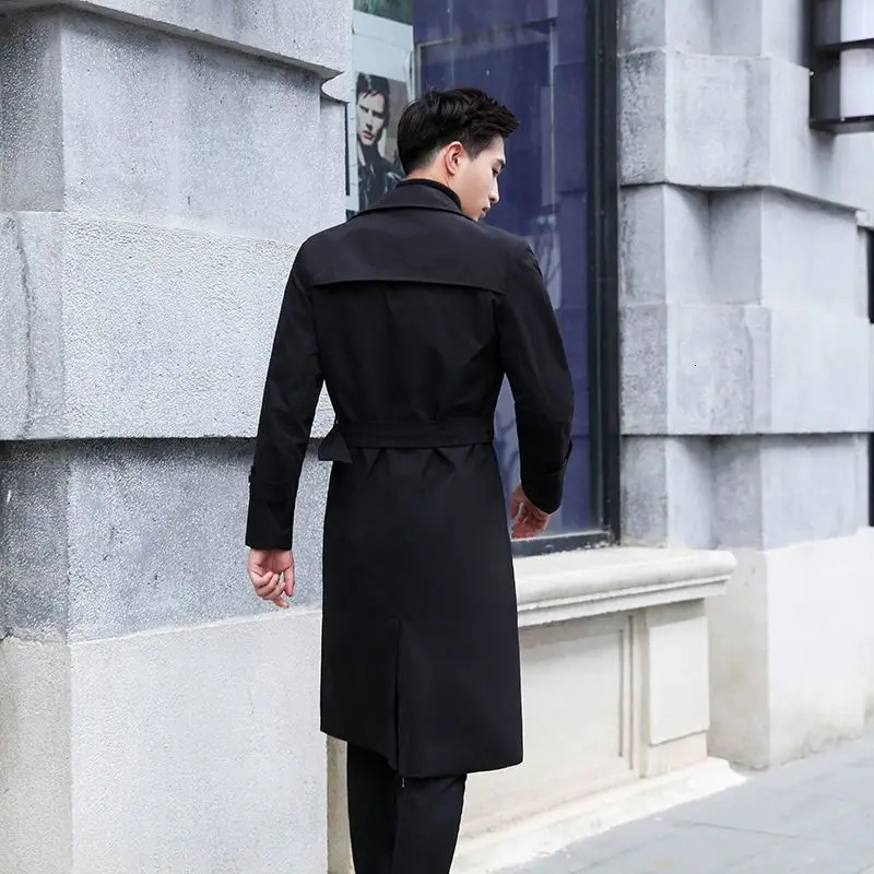 Mens solid color plus size trench coat loose fit single chest windproof jacket button coat mens clothing A101 250324
