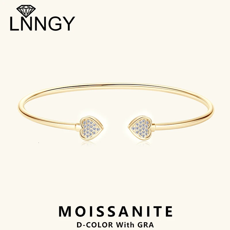 Lnngy 925 Sterling Silver Adjustable Bracelet Exquisite Heart Shaped Cuff Bangles For Couples Ladies Wrist Jewelry 250318