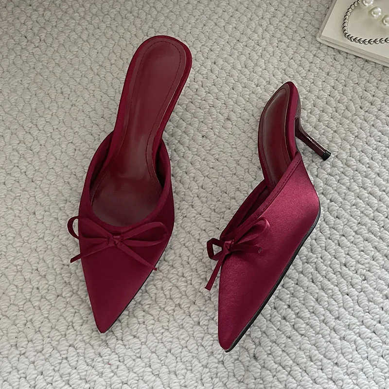 Big Size 43 Fashion Silk Ladies Thin H Pumps Shoes Footwear -Knot Wen Stiletto H Mes Shoes Fem Slides Z250326