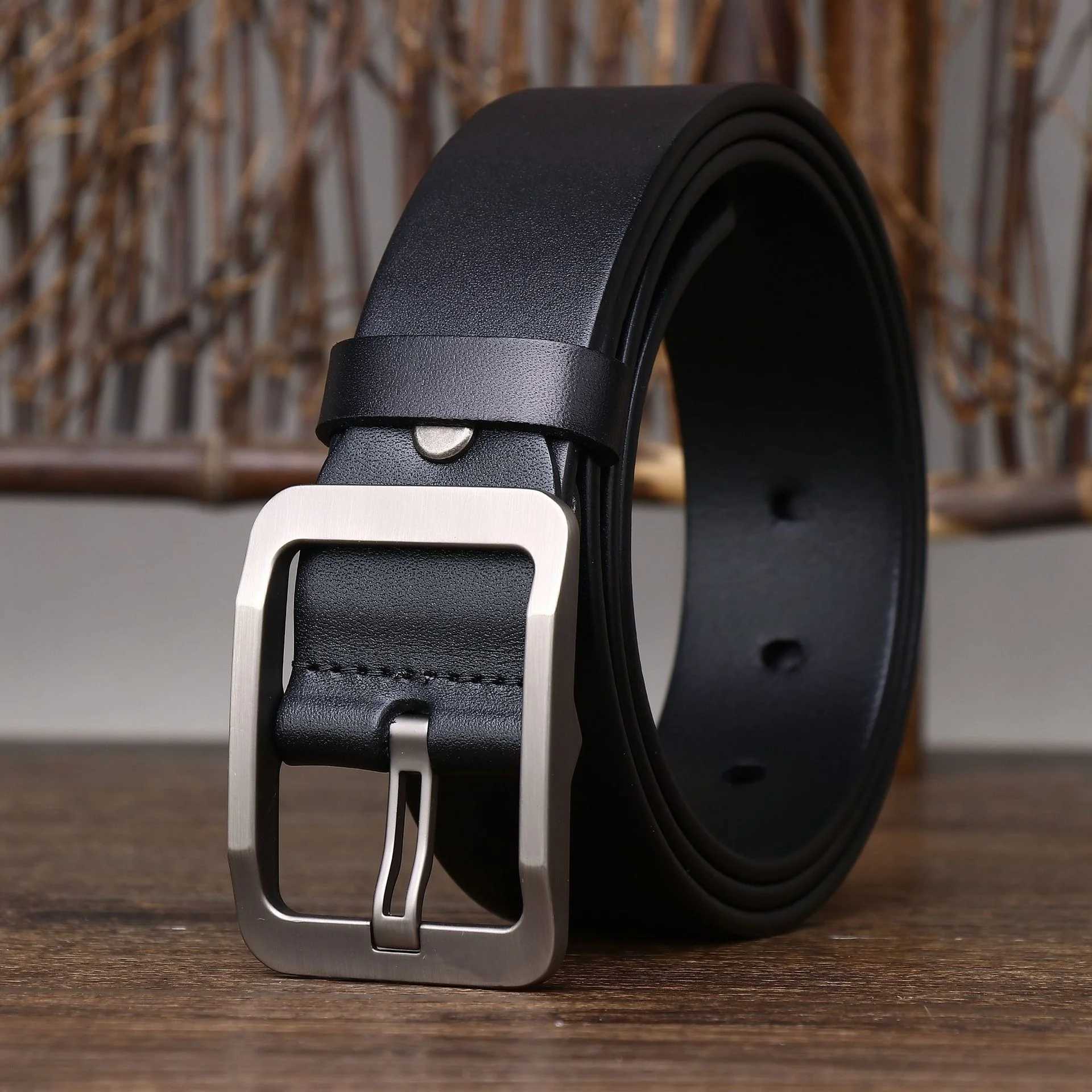 Mens Retro PU Leather Belt with Buckle Jeans Black Belt Business Casual Brand Retro Belt W250326