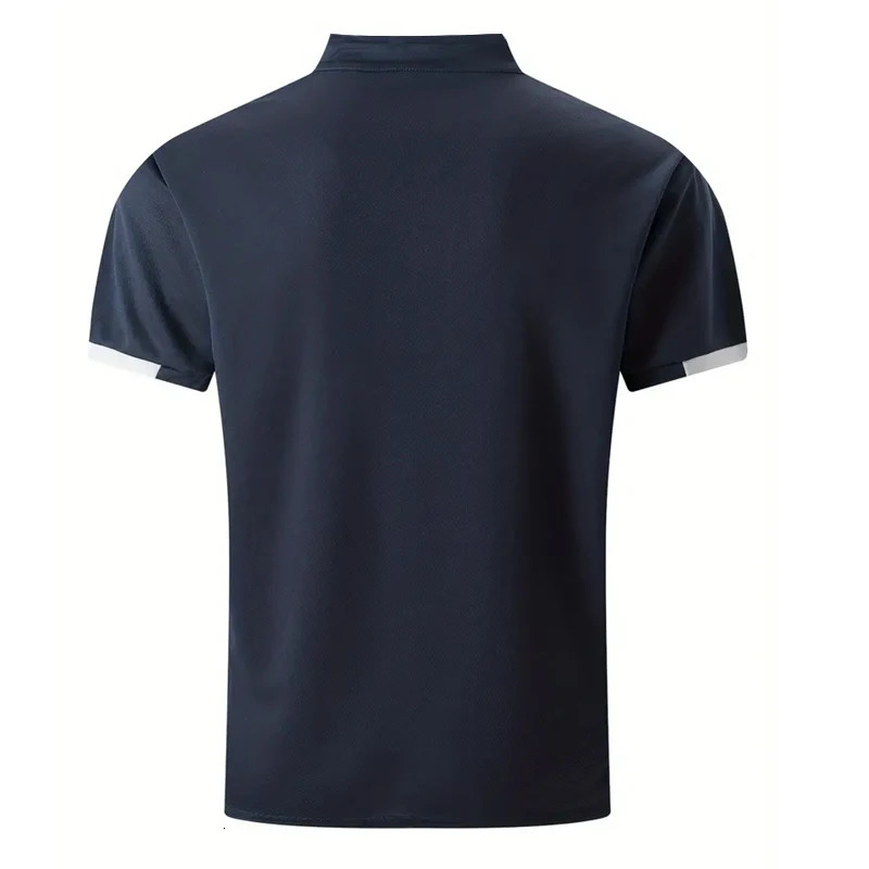 Mens spring and summer short sleeved printed polo shirt fashionable casual stand up collar 100 polyester quick drying top 250326